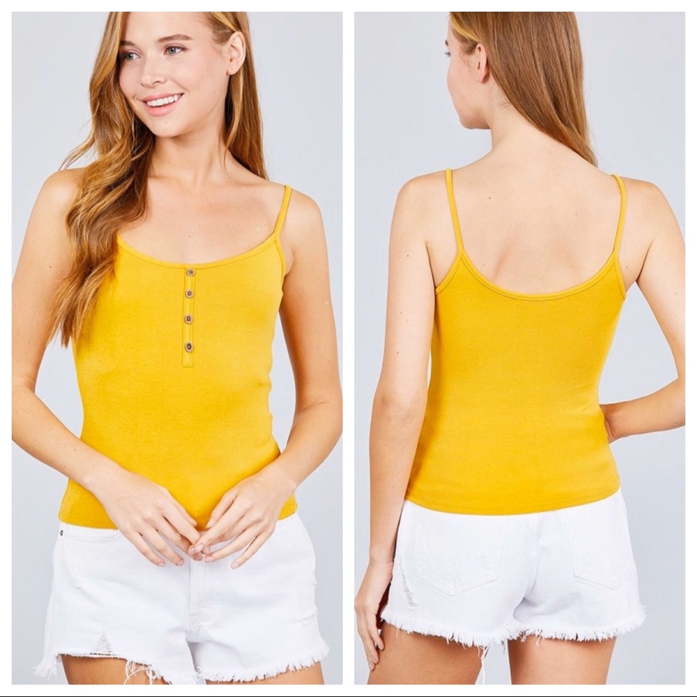 YELLOW RIBBED BUTTON CAMI